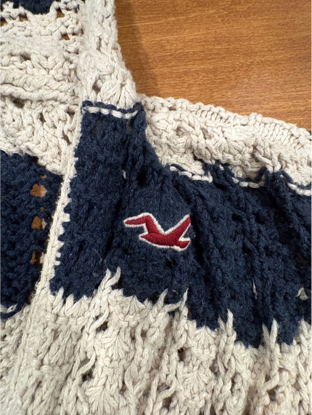 Hollister Striped Crochet Hooded Cover-Up Sweater Size S - Picture 3 of 6
